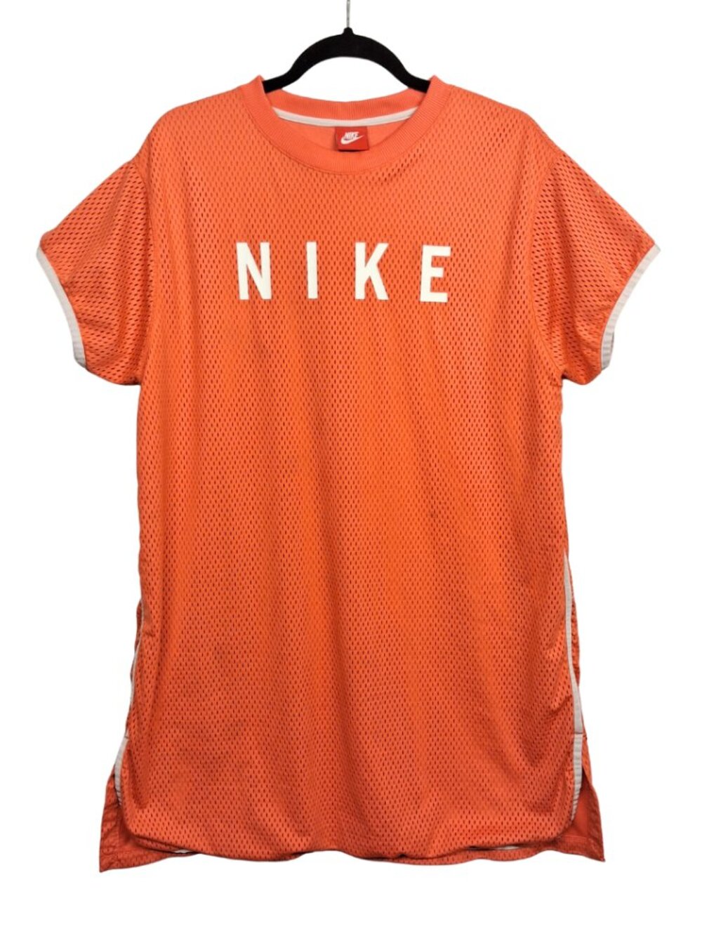 NIKE Jersey Dress Mini Orange White Spellout Short Sleeve Sporty Summer Large